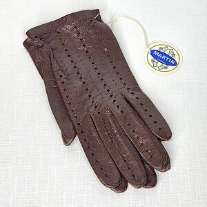 Vintage brown perforated leather gloves